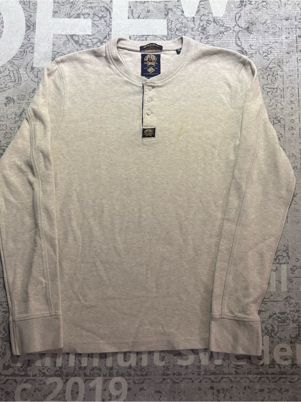 Superdry Men's Long-Sleeve Henley Shirt - Light Cream